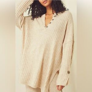Free People Intimately Oatmeal Around The Clock Oversized Pullover Tunic Sweater